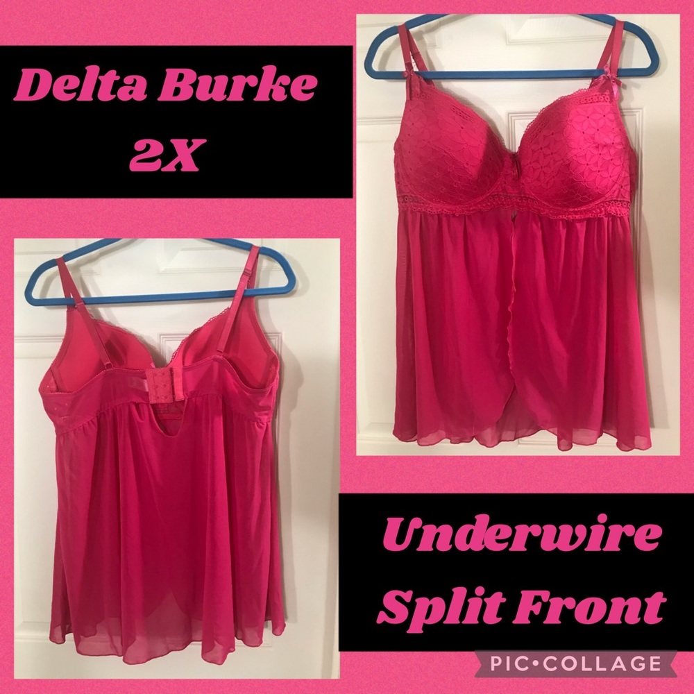 Delta Burke 2X babydoll hot pink lace fuchsia magenta Maternity Plus size